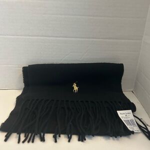 Polo Ralph Lauren Made in Italy 100% Lambs Wool Black Scarf New with Tags